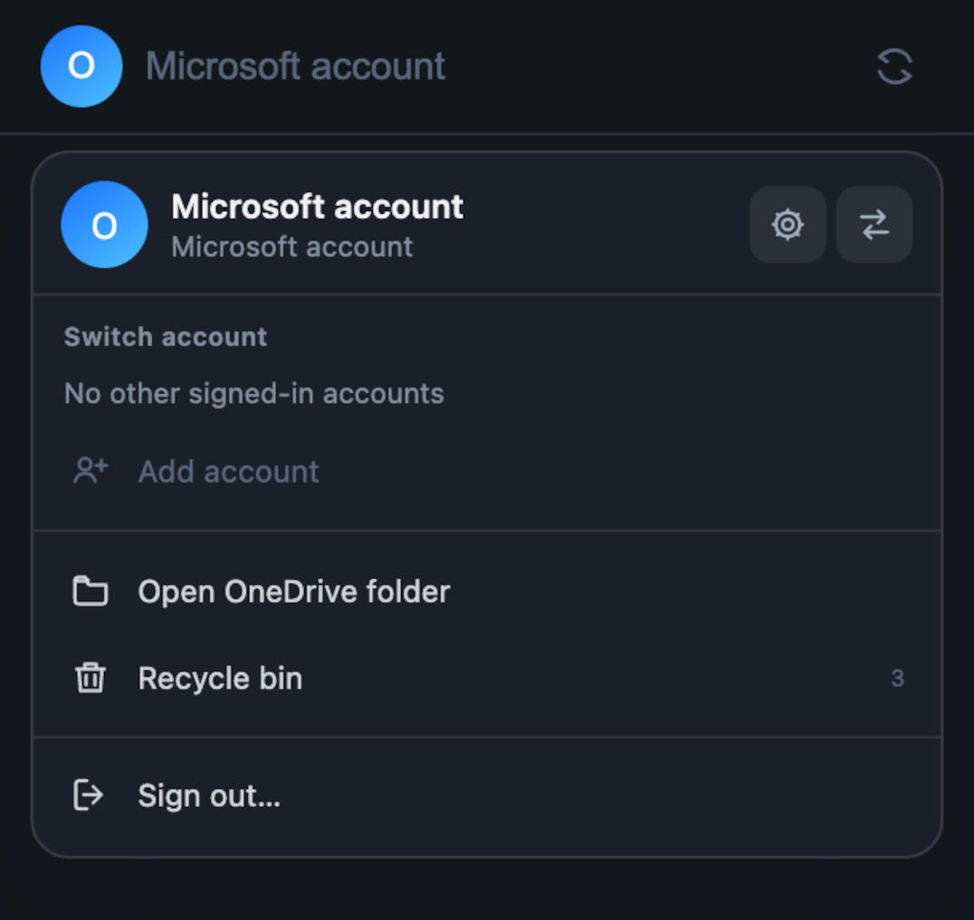 OneDrop account panel